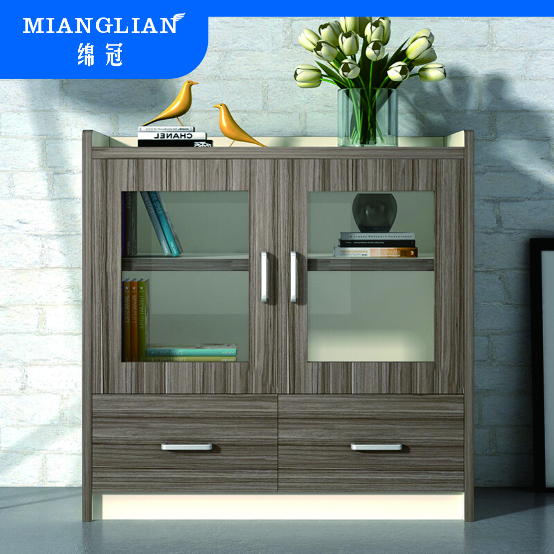 绵冠MIANGUAN办公家具木质储物柜小柜子文件柜办公柜茶水柜抽屉柜 二门柜800*400*800
