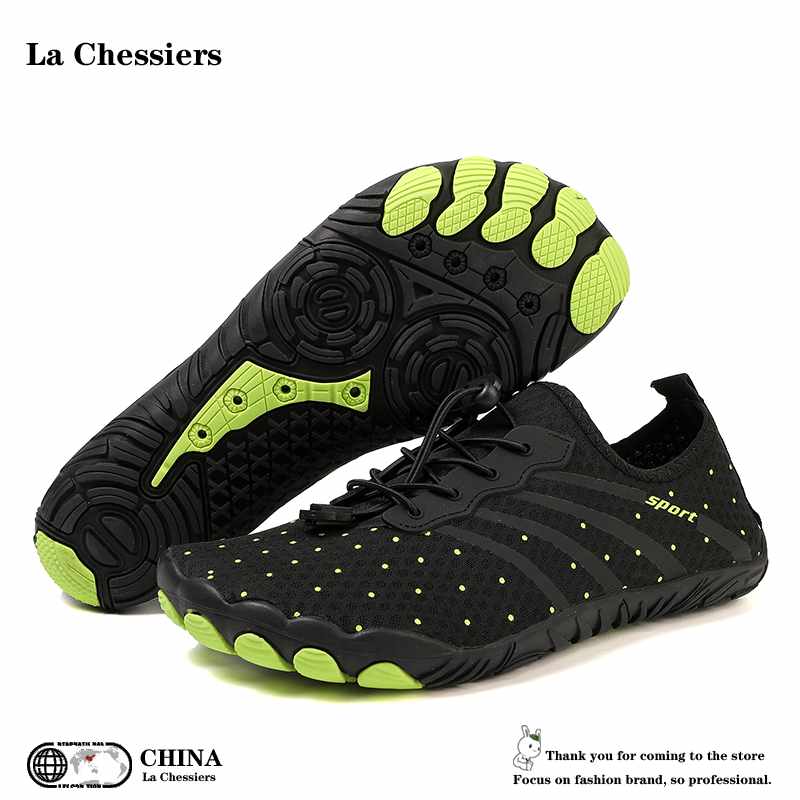La Chessiers涉水鞋男女沙滩鞋速干防割赶海鞋防滑漂流溯溪游泳鞋潜水浮潜凉鞋 黑色 36码