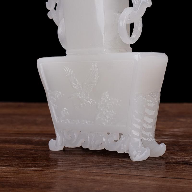 家柏饰corated玉石花瓶仿古刻艺术品客厅玄关酒柜中式装饰软装摆件