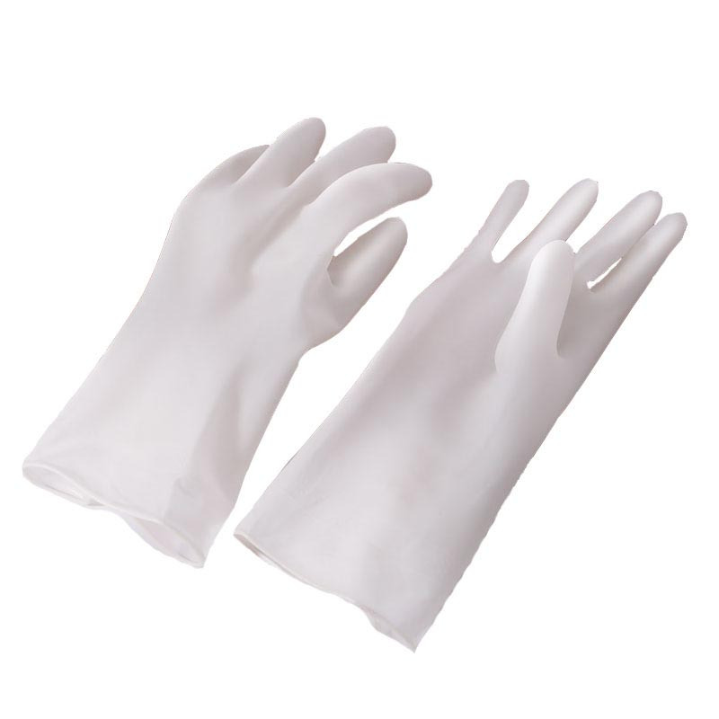 【单层长款】2双-m】加绒加厚简约白色厨房胶皮手套洗碗手套女橡胶