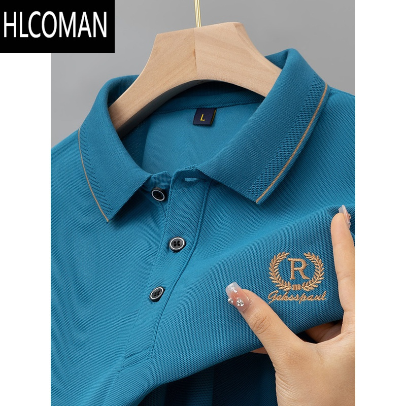 HLCOMAN2024新款夏季男士短袖t恤刺绣翻领popolo衫男爸爸上衣