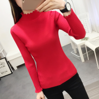 迪鲁奥（DILUAO)新款女装【品质保障】半高领毛衣打底衫女士长袖内搭秋冬天新款2019加厚修身紧身针织衫_612 大红 M