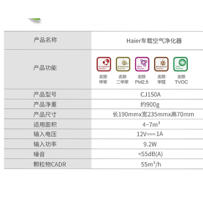 海尔(Haier) 车载空气净化器 CJ150A 便携式车内除甲醛杀菌HEPA滤网PM2.5防雾霾三个起订 单个价格