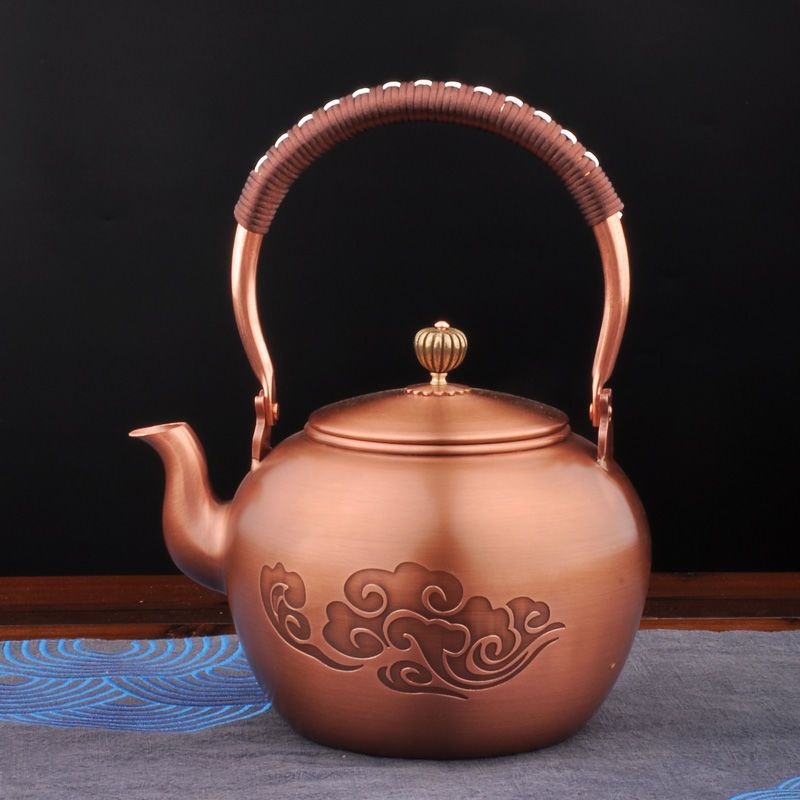 纯铜壶套装烧水壶手工铜壶养生茶壶铜壶水壶复古紫铜煮茶器煮茶壶祥云