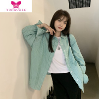 YUNWUXIN盐系蓝色条纹长袖衬衫女百搭BF慵懒风设计感小众休闲衬衣外套