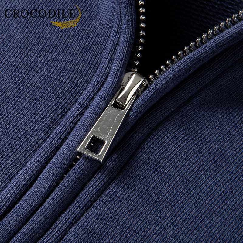 鳄鱼恤CROCODILE 长袖POLO衫男秋季纯色半拉链立领宽松大码休闲长袖衫高清大图