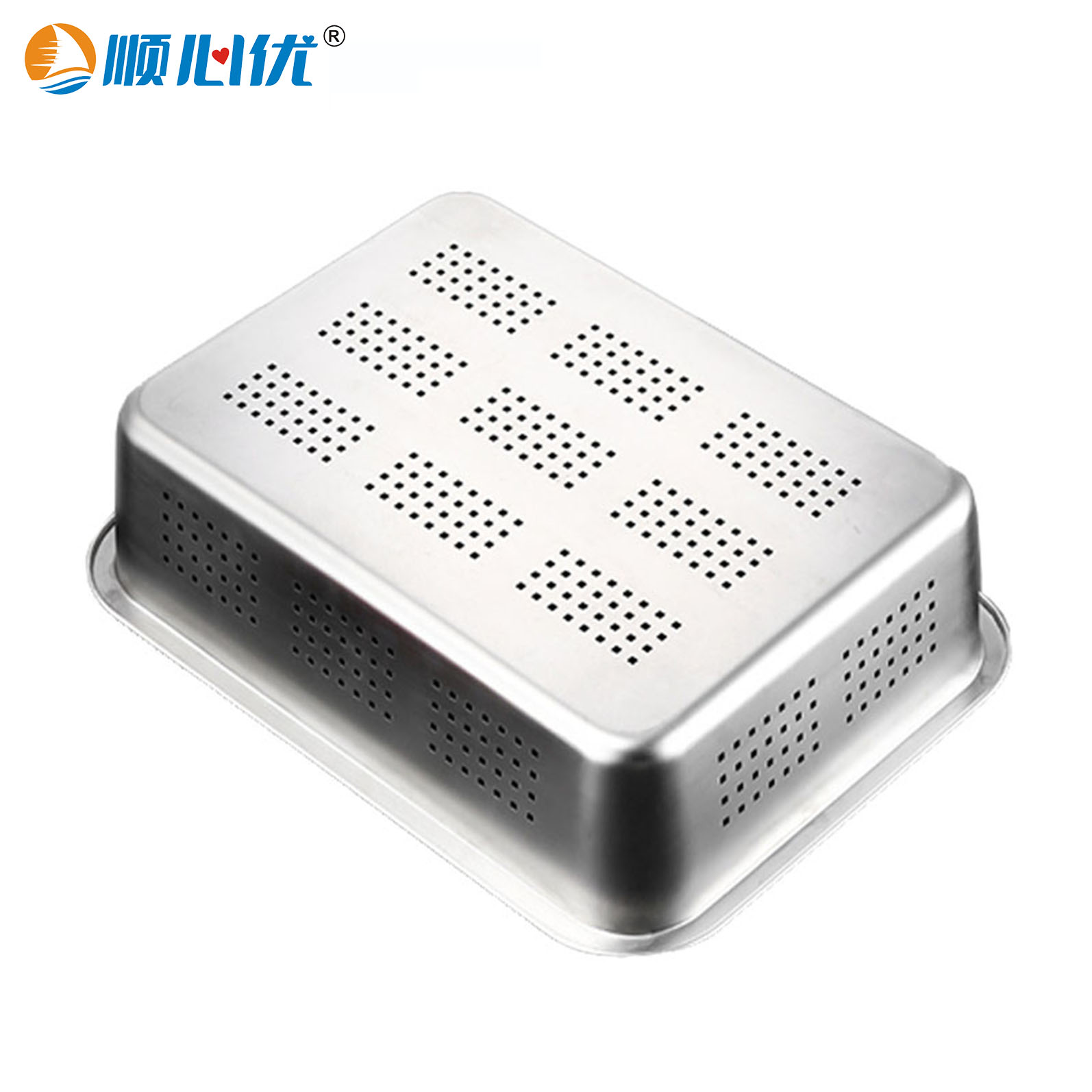 顺心优 不锈钢冲孔方盆 沥水洗菜筐 32*22*10cm/个高清大图