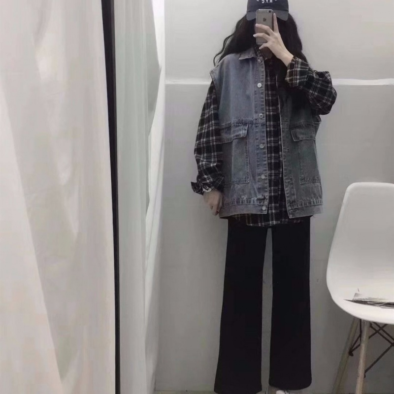 大码女装春季复古网红原宿牛仔马甲宽松显瘦胖MM慵懒百搭马夹外套