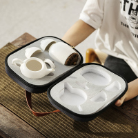領藝 定窑白瓷便携茶具旅行套装户外车载茶壶泡茶杯快客杯一壶二杯不含茶盘 念云川定窑旅行茶具