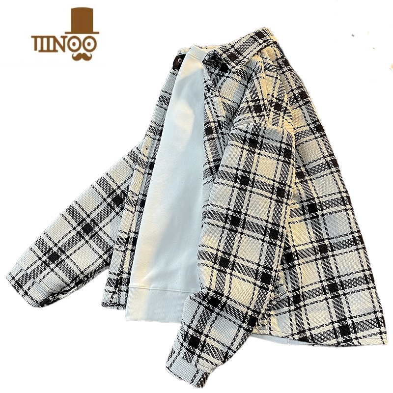 YANXU秋季港风复古格子外套男长袖韩版潮流宽松休闲百搭青少年衬衣外穿高清大图