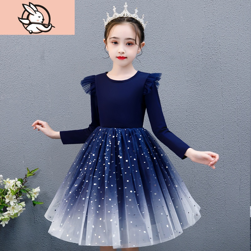 HUAYANGTU女童冬装裙子儿童秋冬公主裙星空连衣裙小女孩礼服蓬蓬纱裙洋气裙子童