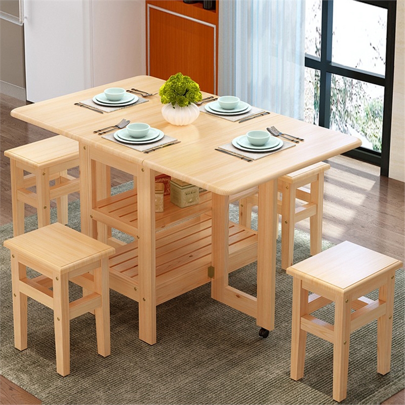 木折叠古达餐桌椅组合长方形简约现代家用小户型简易饭桌多功能伸缩