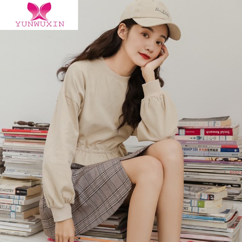 YUNWUXIN2022年新款早秋季长袖t恤女装上衣春内搭打底衫短款卫衣冬小个子T恤