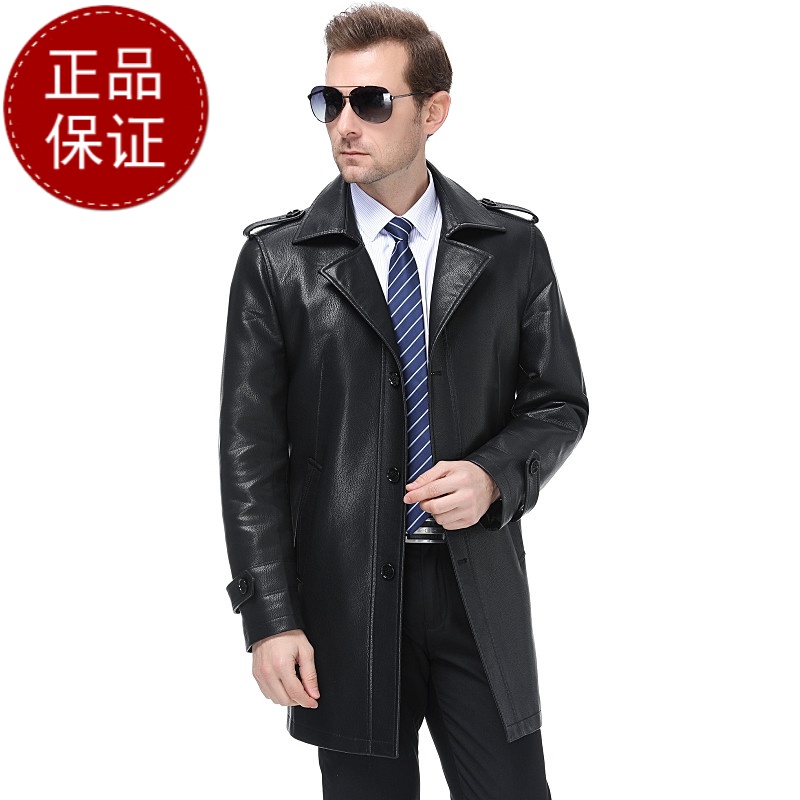 免费试穿掉皮包换春秋皮风衣海宁真皮皮衣男绵羊皮男士真皮风衣中长款修身中年外套品牌外套男商务休闲大码外套正品高清大图