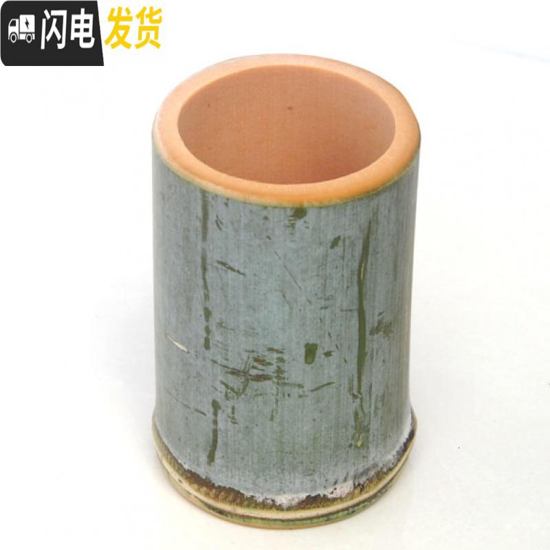 三维工匠笔筒简约原生态青皮竹笔筒办公用品纯手工毛笔竹筒文房用品 外径9~10cm高18cm高清大图