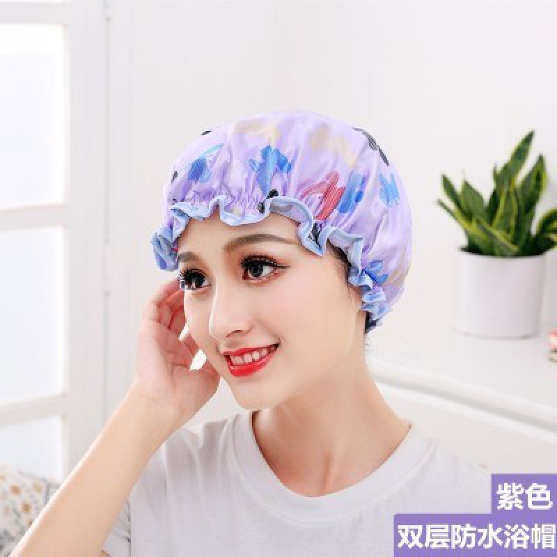 可爱韩版淋浴帽防水成人女款洗澡沐浴长发加厚双层厨房帽子防油烟 三维工匠 蓝色高清大图