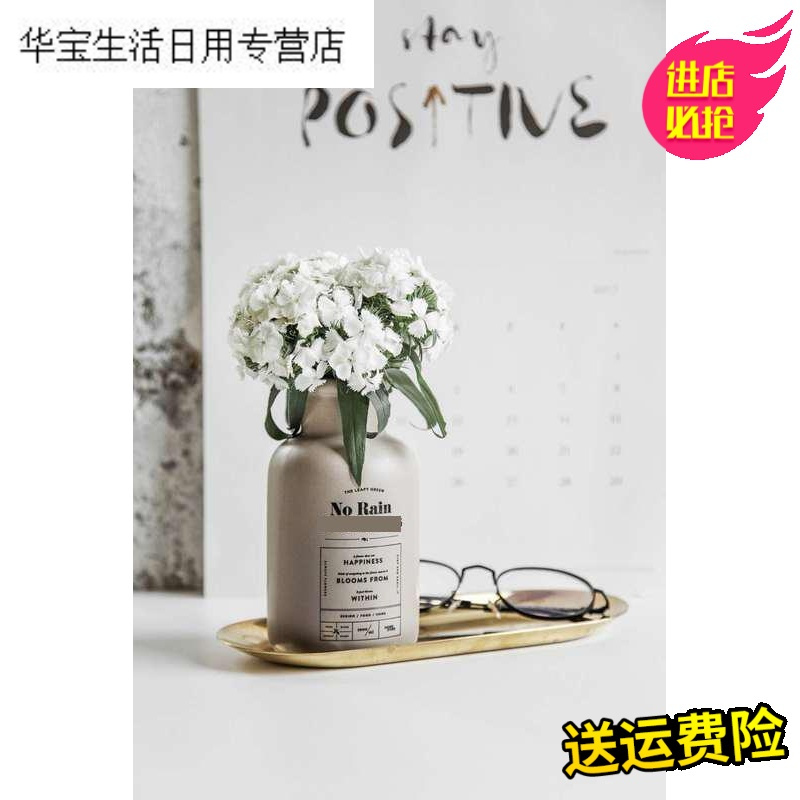 帝梦香陶瓷摆件装饰品北欧摆件水培设计干花陶瓷花瓶流水复古工艺品泥土酒柜三件套玄关
