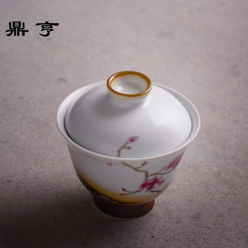 鼎亨盖碗大号陶瓷茶具茶杯泡茶碗景德镇手绘粉彩粗陶三才碗杯