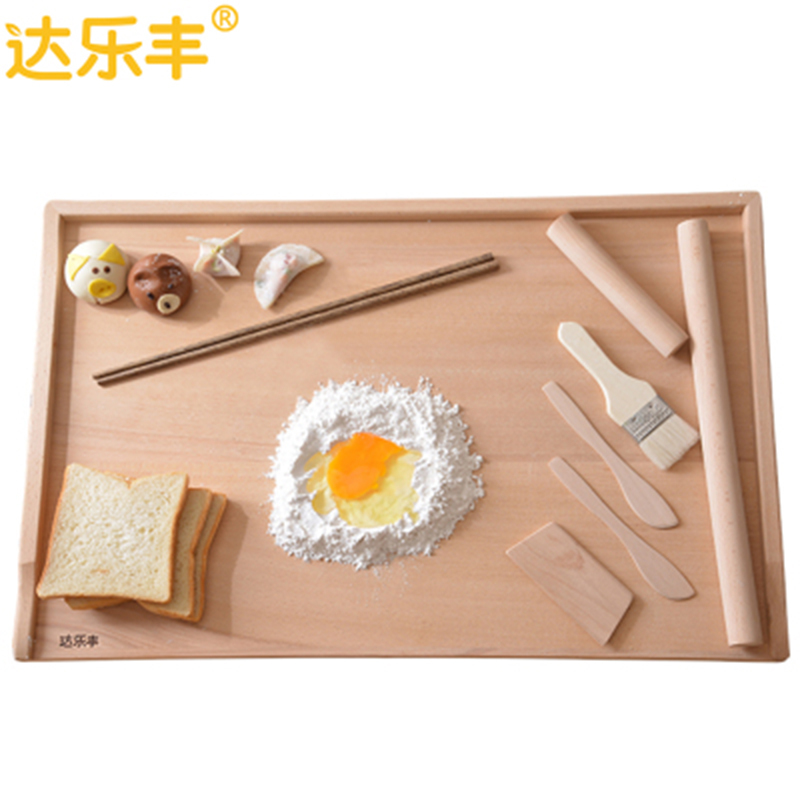 达乐丰 木质菜板 65*42*1.5CM榉木无漆面板 长方形实木擀面板套装 水饺板 揉面板 不粘和面板 切菜板