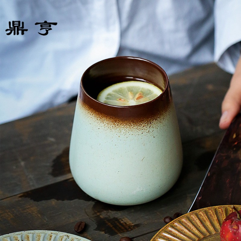 鼎亨茶杯陶瓷 办公室 日式复古 定制咖啡杯 带盖勺马克杯 创意水