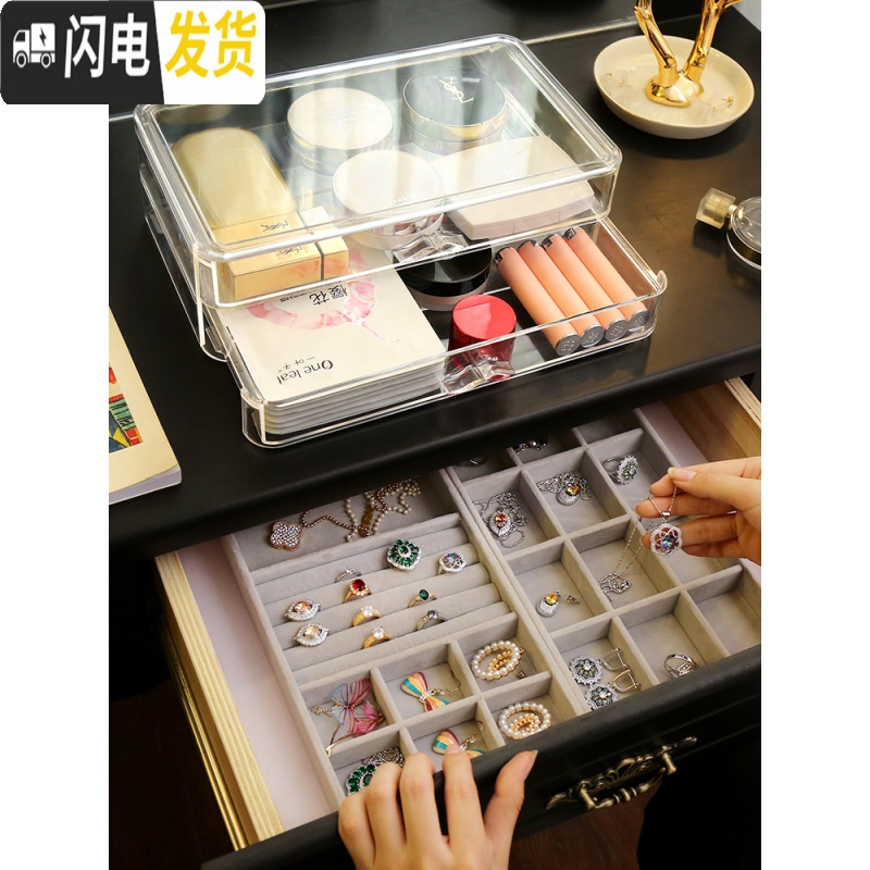 三维工匠透明亚克力化妆品首饰盒收纳盒收纳项链耳钉耳环耳夹戒指收纳架子高清大图
