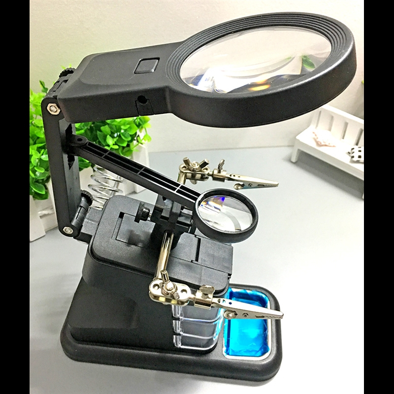 高清台式放大镜20倍阿斯卡利高倍带环形led灯支架式电洛铁焊接手机