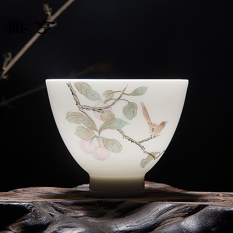 鼎亨景德镇纯手工陶瓷茶具新彩手绘花鸟杯主人杯单杯品茗杯功夫茶