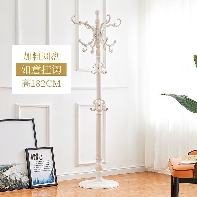 汐岩实木衣帽架落地家用卧室挂衣服的架子简约现代单杆立式包架挂衣架 加粗-圆盘-白象色601