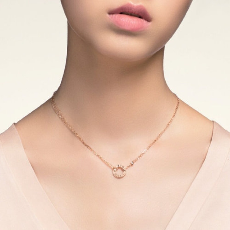 cartier卡地亚经典love18k金玫瑰金钻石项链镶嵌2颗钻石b7224509