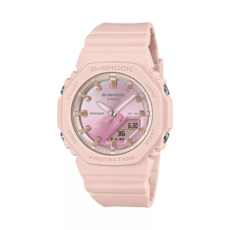 卡西欧(CASIO)中性石英表46mm粉色树脂表壳防水200米多功能运动手表