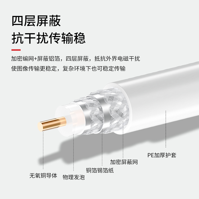 千天(QANTOP)有线电视线数字高清信号闭路线四屏蔽无氧铜100米 QT-05112