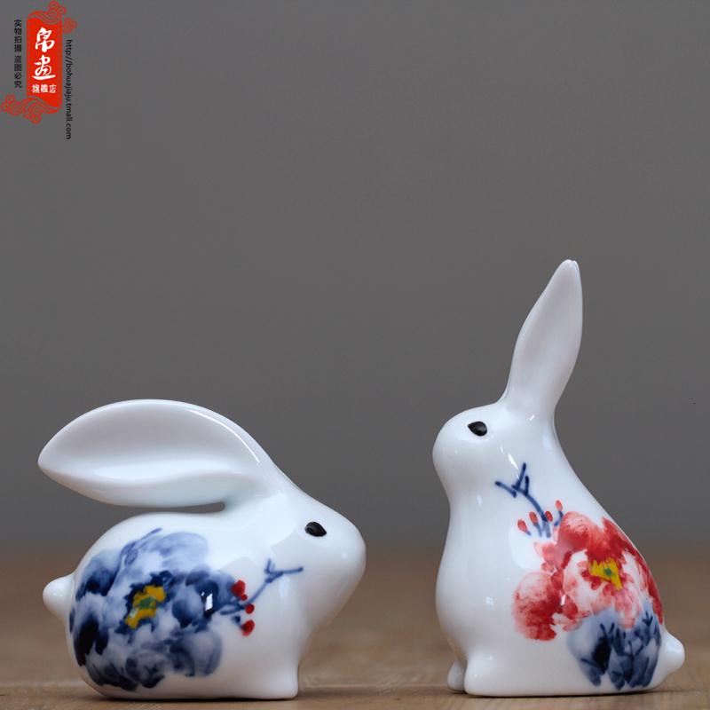 兔子摆件陶瓷饰品创意可爱客厅兔子摆设景德镇青花手绘兔子工艺品 三维工匠 1高清大图