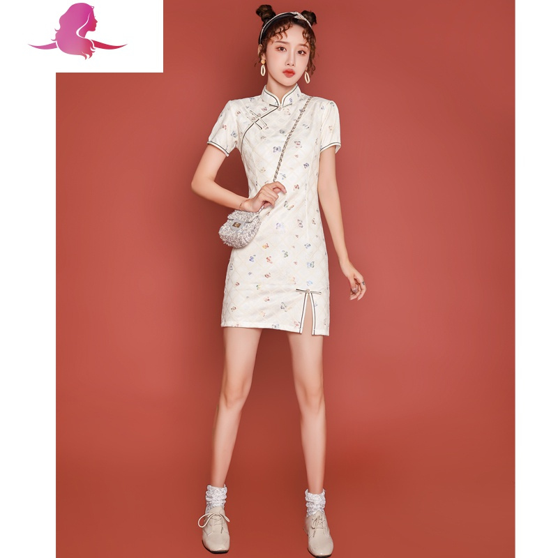 艳如飞短款旗袍连衣裙年轻款时尚少女国潮改良高端气质优雅中国风小个子连衣裙