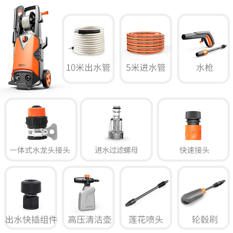 亿力 YIL I家用洗车机 洗车神器 多功能清洗机 感应电机 高压低噪 汽车用品1800W YLQ5660G 220v