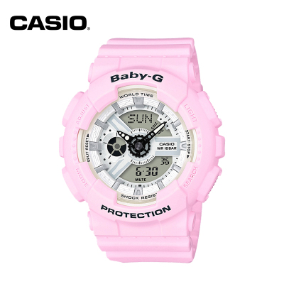 卡西欧(CASIO)手表 BABY-G系列齿轮刻度双显女士时尚手表粉色 BA-110BE-4A