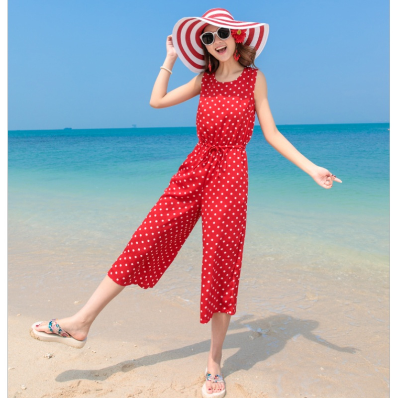 背心高腰连体裤女夏修身阔腿裤连衣长裤沙滩海边度假旅游连身裤