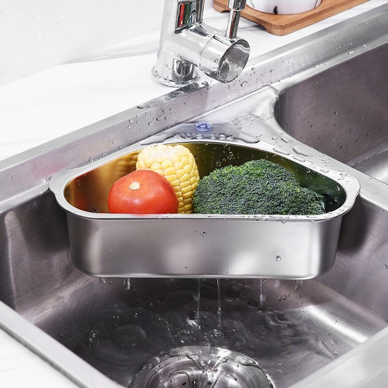 如华福禄水槽沥水篮三角304不锈钢洗菜池盘剩菜过滤网厨房收纳架挂篮