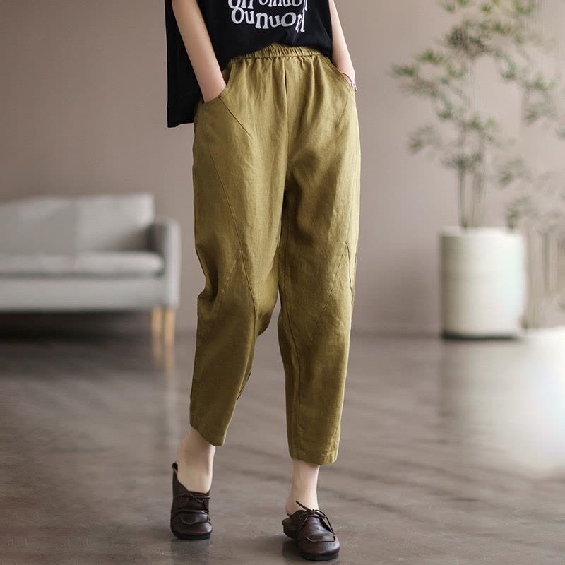 YIBUSHENG大码亚麻九分裤女士季薄款妈妈棉麻裤子哈伦萝卜老爹果冻裤天图片