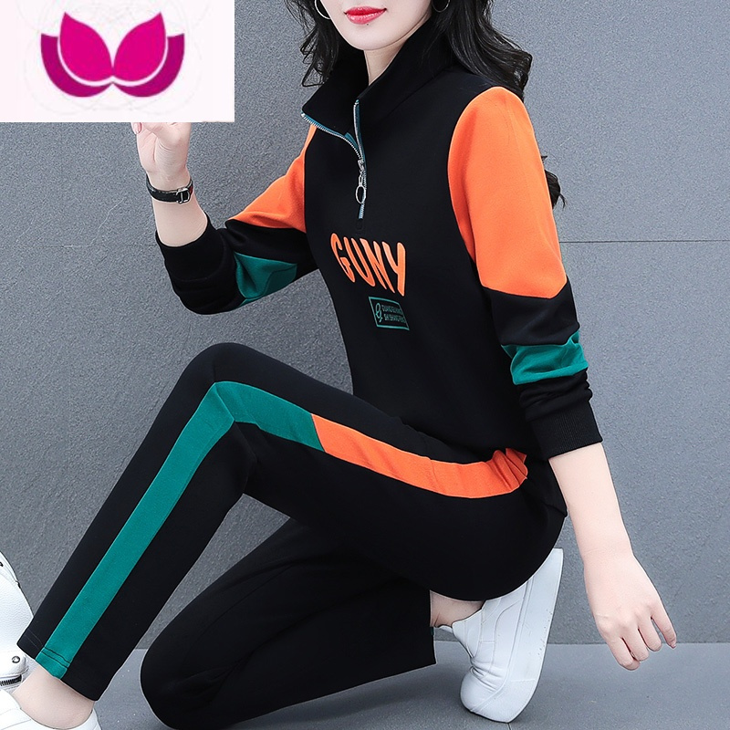 七斓运动服套装女2023年春季新款时尚洋气大码宽松休闲卫衣套