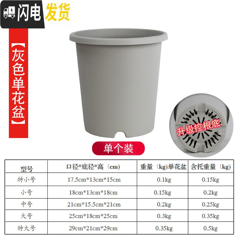 三维工匠新款改良加厚树脂加仑盆控根盆可蓄水透气透水月季花盆绿萝盆p15 [单个装][浅灰不含托] 特大花盆容器