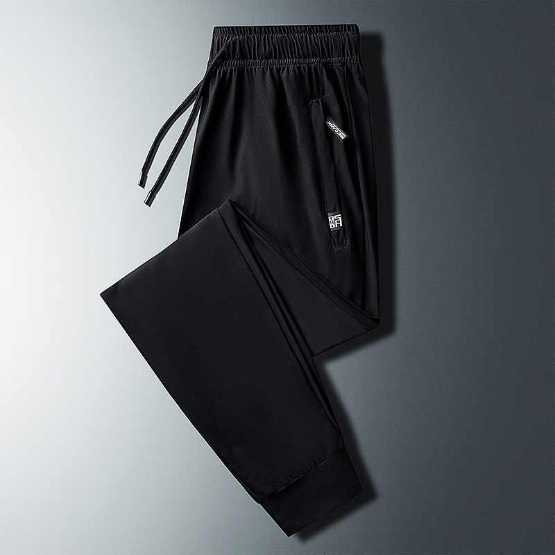 啄木鸟男士2025夏季新款冰丝速干透气裤子舒适百搭宽松裤休闲长裤 2201黑色束脚 XL