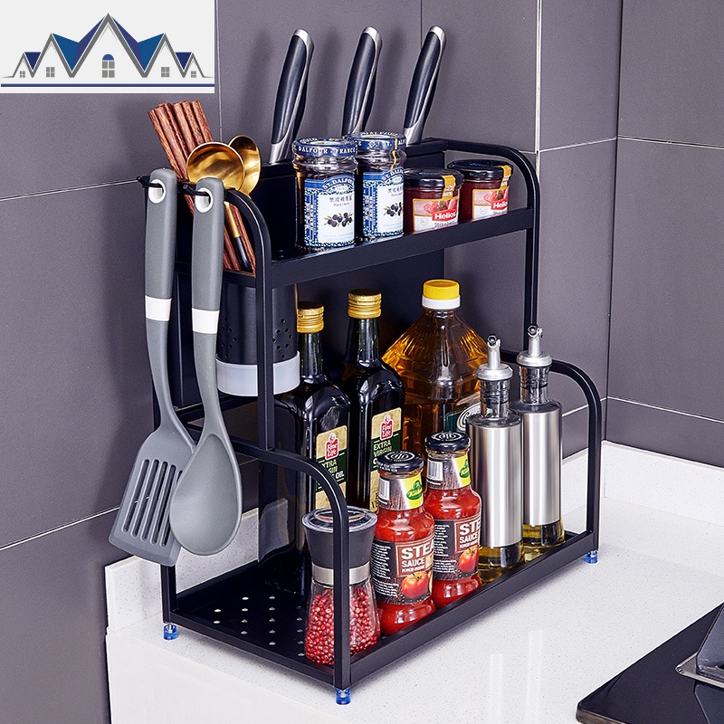 304不锈钢黑色厨房置物架用品收纳家用台面调味调料架子盒瓶大全_2_378高清大图