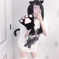 礼物学生猫娘二次动漫cosplay猫咪加厚毛绒猫爪手套熊爪子肉垫 黑色一只---收藏送小礼品 均码