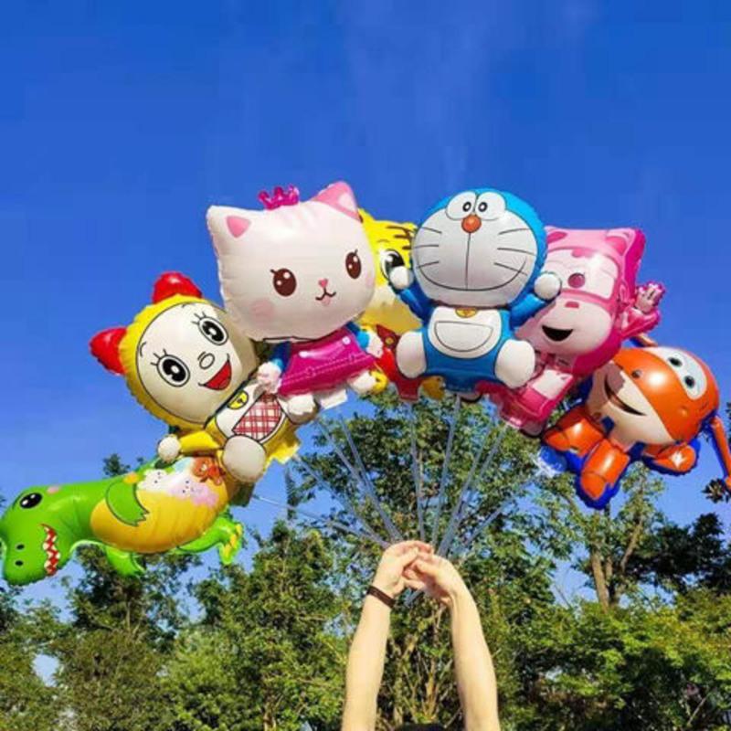 卡通动漫夹片铝膜气球儿童节派对活动地推微商摆摊批发 大号夹片多款混装5只+杆子气筒