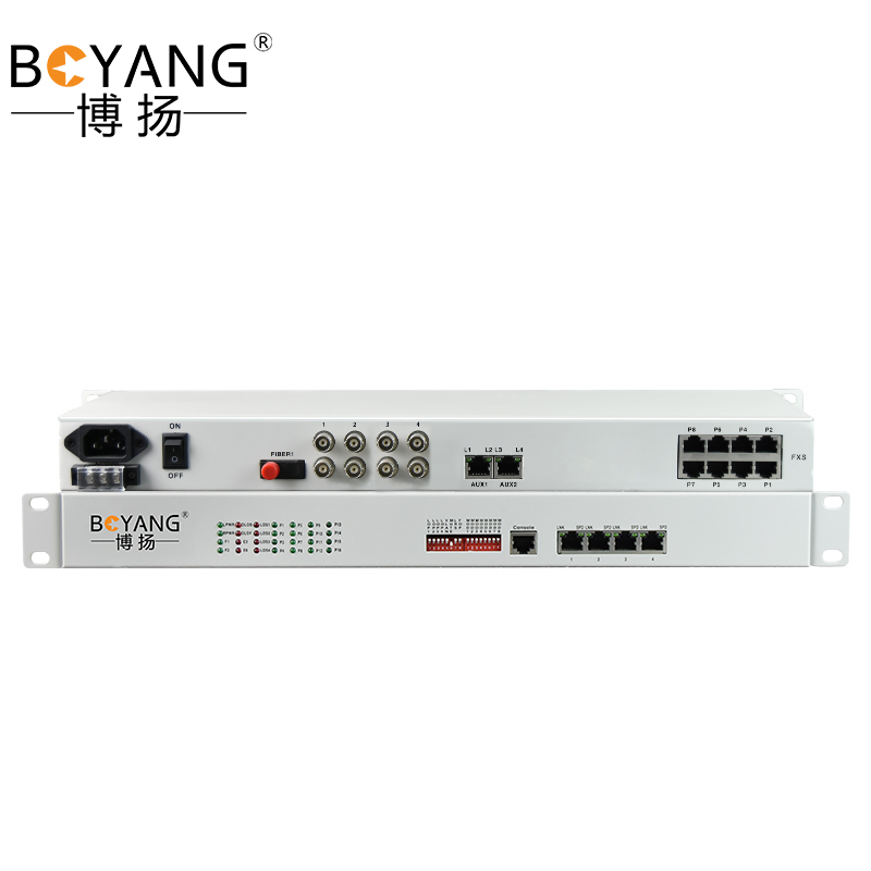 博扬 综合业务电话光端机 2E1+2路电话+2路百兆网络物理隔离 FC单纤20km 1对BY-2E1-2P2E