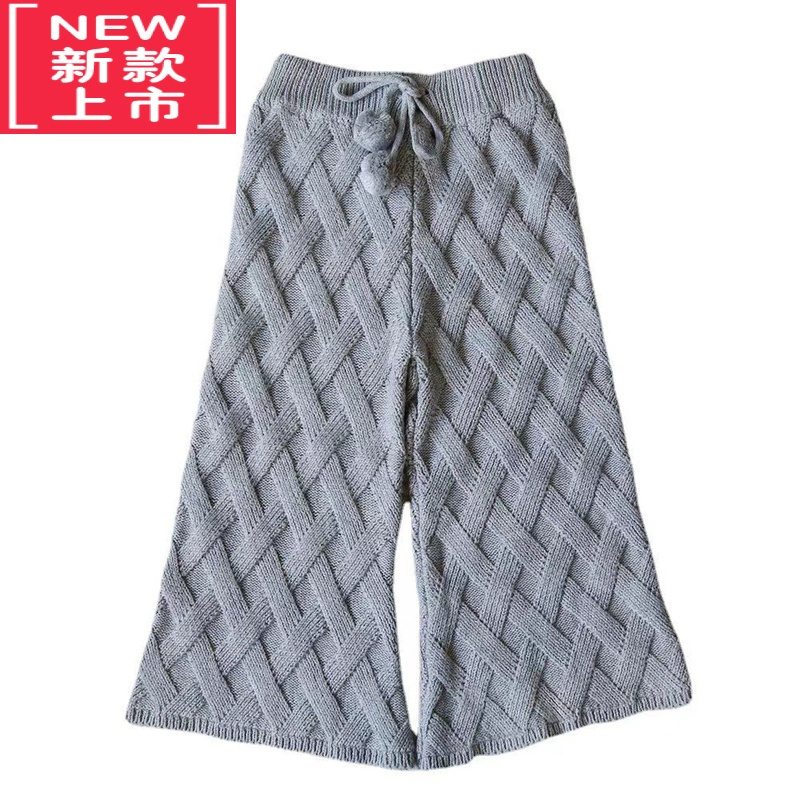 可莉允一禾女童2022秋冬新款女宝宝毛衣简约菱纹针织长裤套装