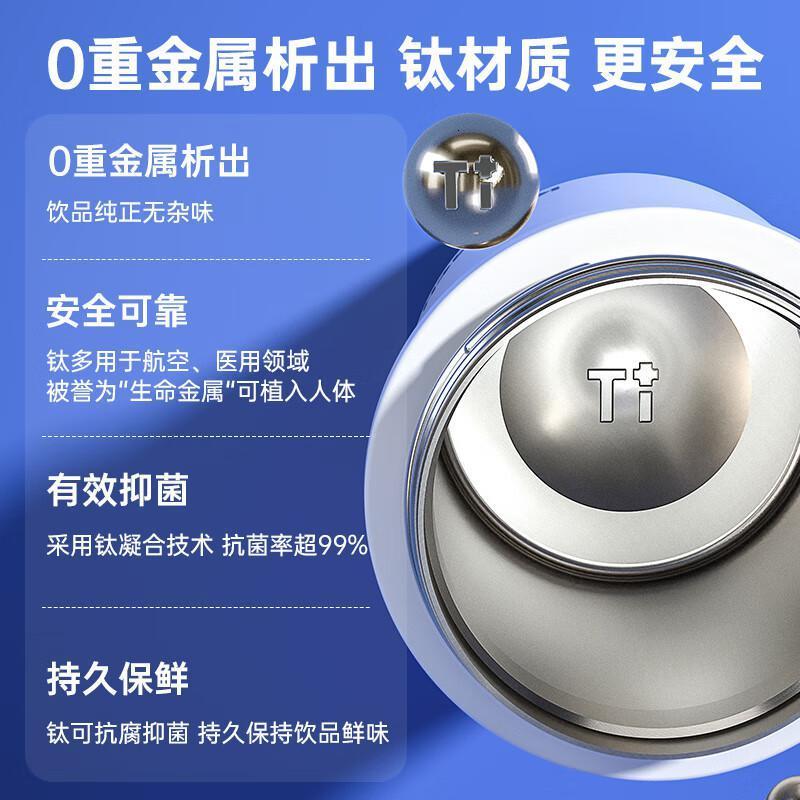 康巴赫(KBH)摩登抗菌钛咖杯保温保冷防漏防滑杯盖吸管双饮口便携家用运动水杯450ml松针绿