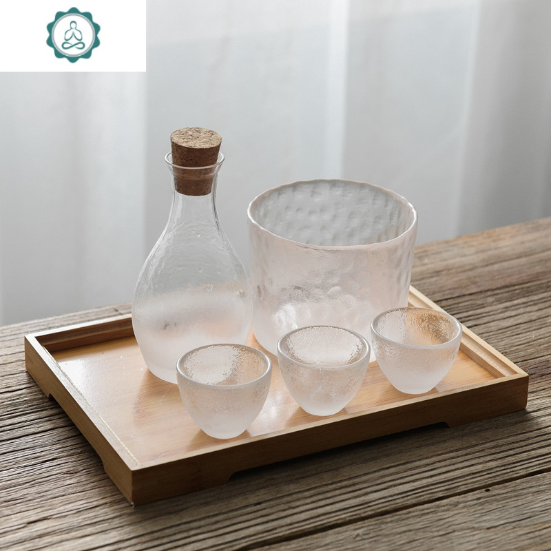 日式云雾玻璃清酒杯一口杯餐厅餐具创意锤目纹烈酒杯