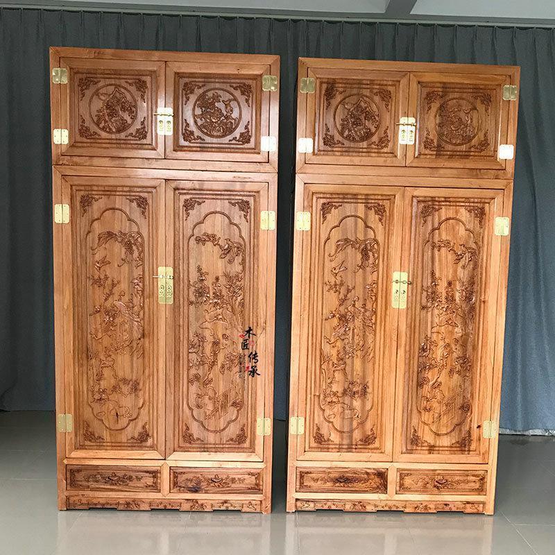 森美人新中式香樟木大衣柜全樟木顶箱柜卧室花衣橱明清古典储物柜防潮 原木本色（1组）2门