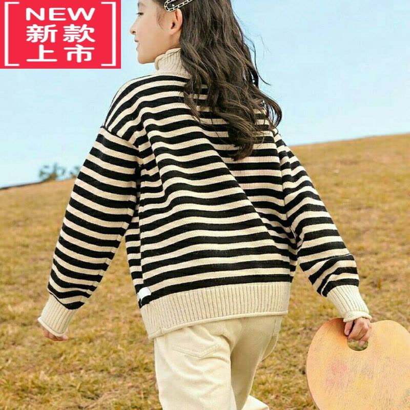 可莉允儿童毛衣女款中大童2022新款针织毛衫秋冬高领加绒加厚外套打底衫图片